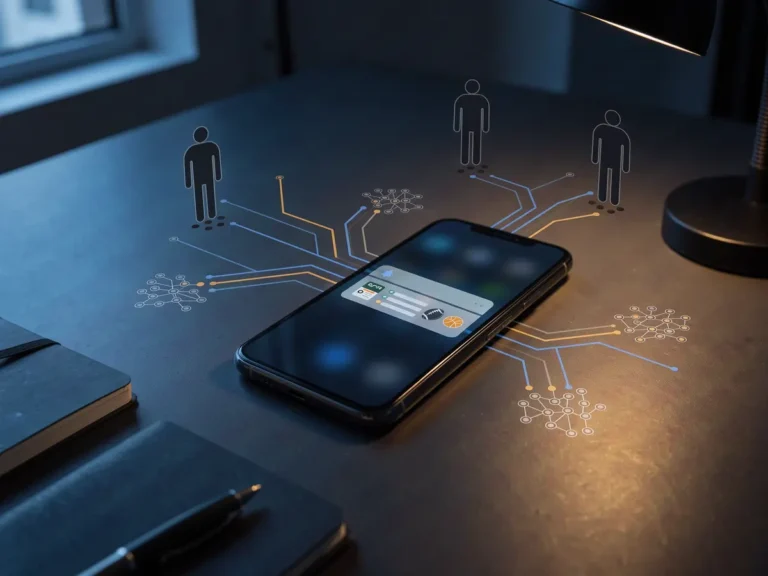 Smartphone showing a betting promotion with data-flow lines representing algorithmic ad targeting