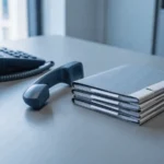 Telephone handset off the hook next to audit folders, illustrating oversight of gambling helplines