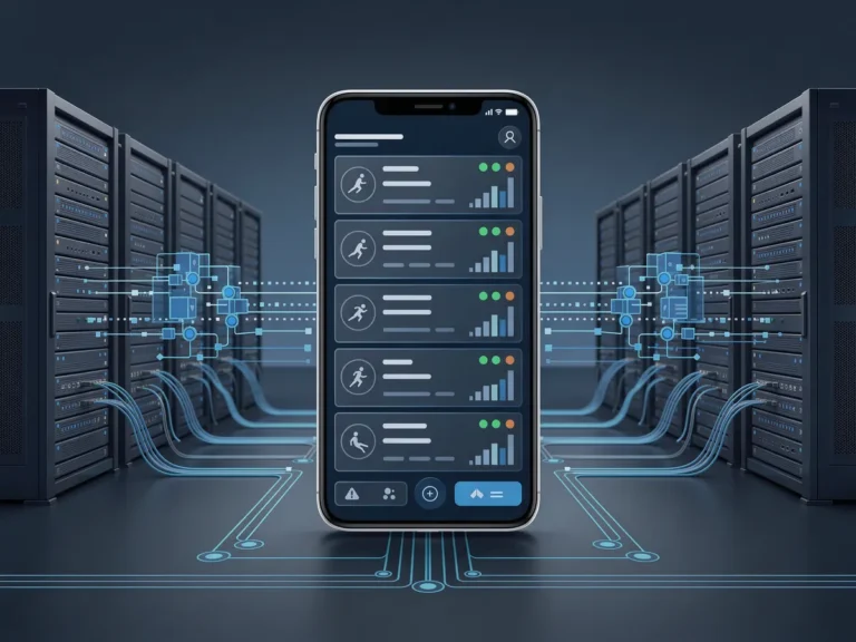 Illustration of odds data feeds flowing from servers into a sportsbook betting app