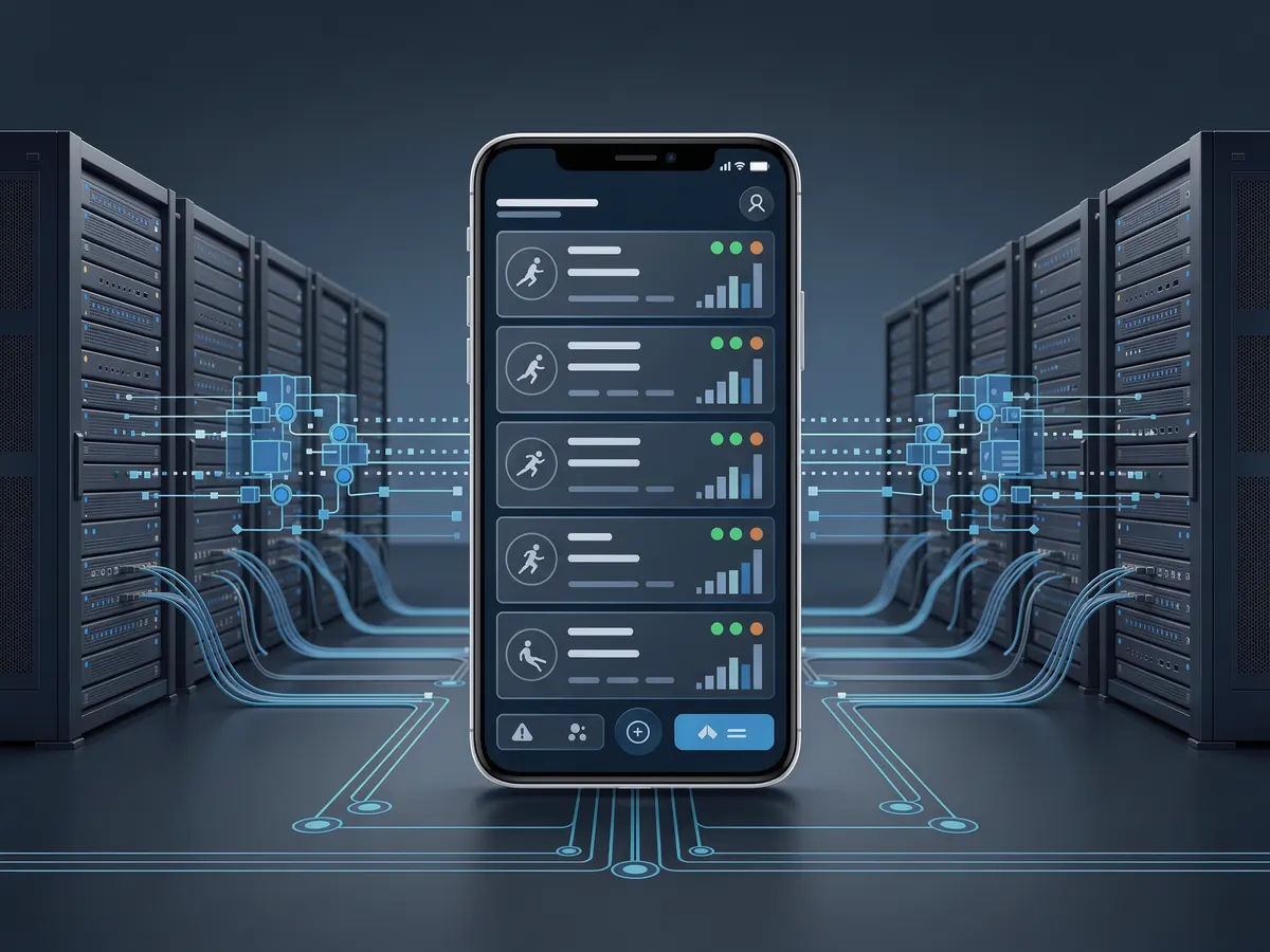 Illustration of odds data feeds flowing from servers into a sportsbook betting app