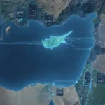 Illustration of Cyprus on a map connected to abstract platform technology infrastructure