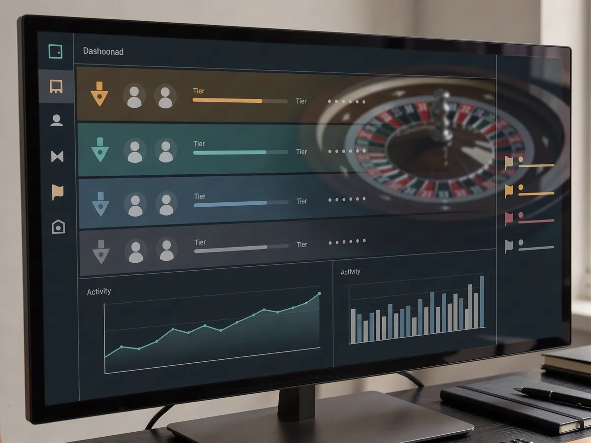 Analytics dashboard showing casino player tiers and activity alerts