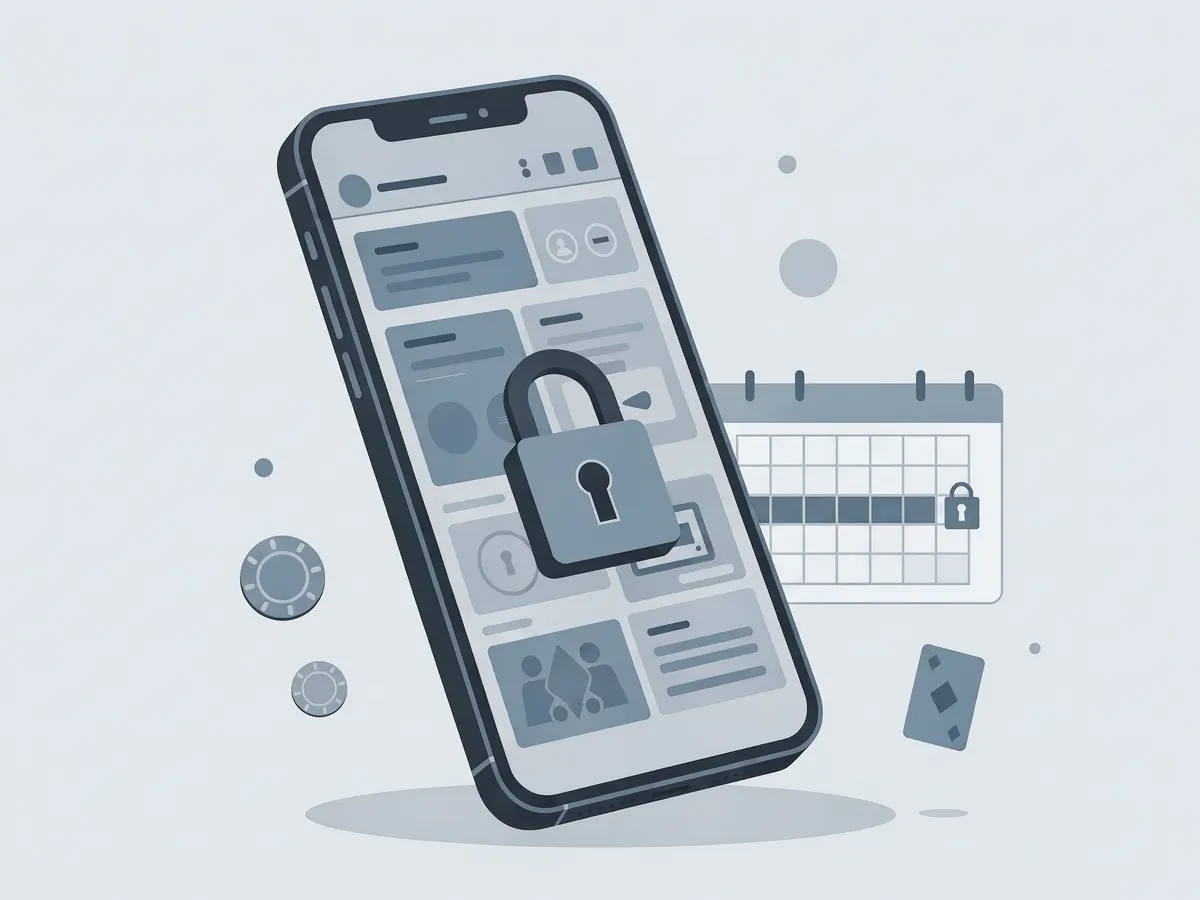 Smartphone showing a locked online casino account with a calendar marking a self-exclusion period
