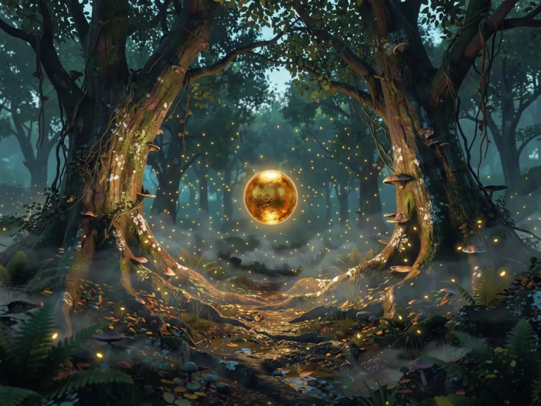 Glowing orb in a misty enchanted forest, the setting of the Shining Globe Deluxe slot