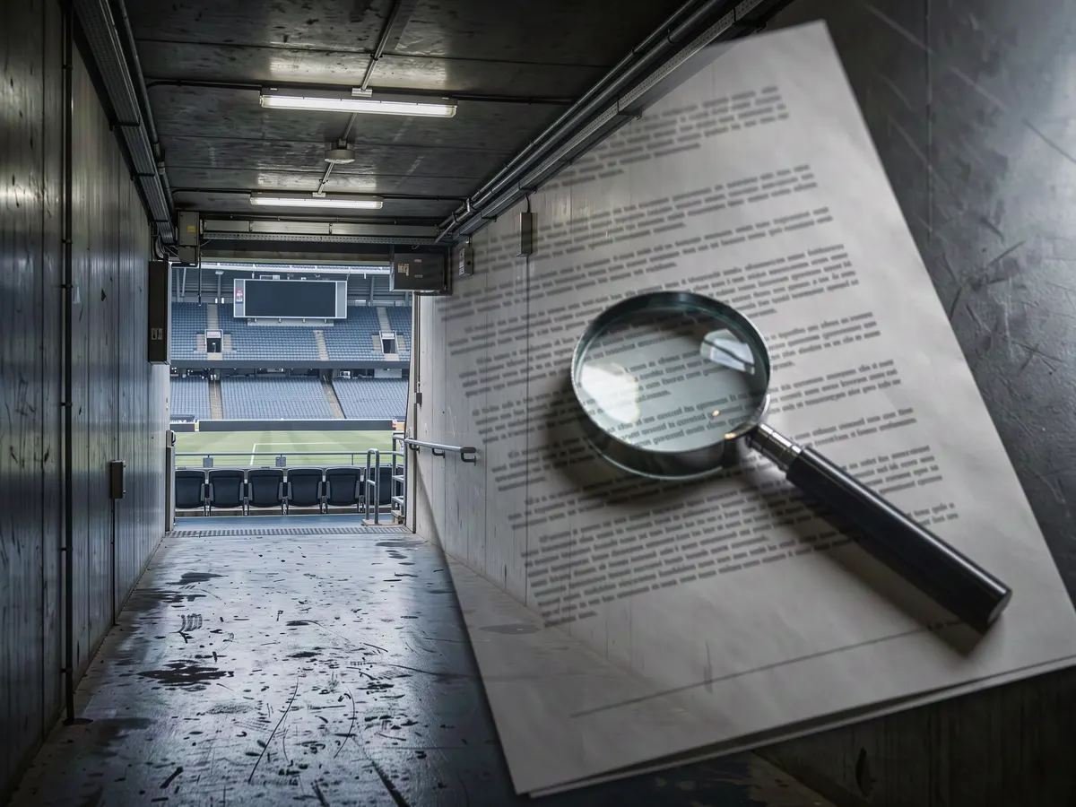 Empty stadium tunnel with a legal document overlay representing sports betting integrity legislation